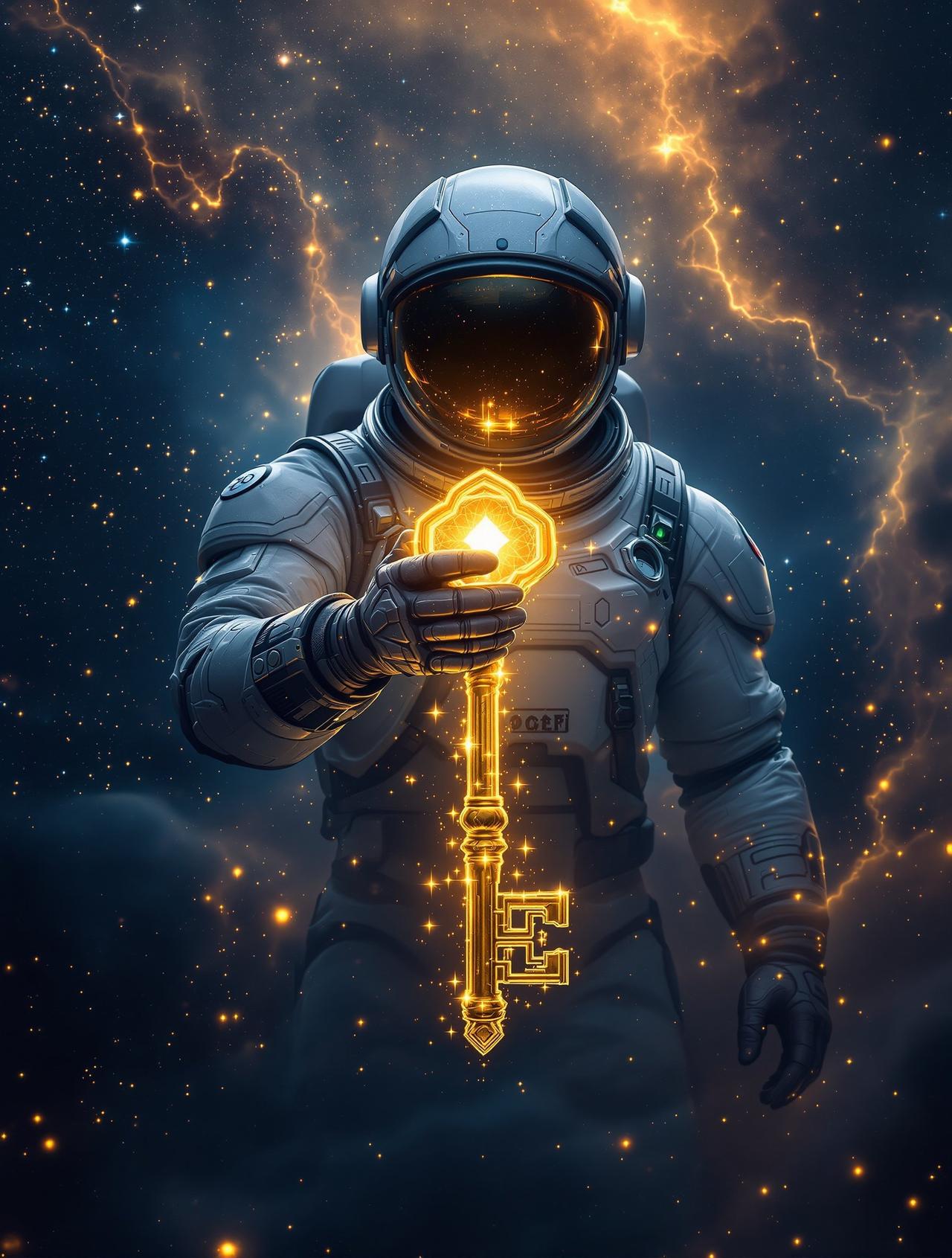 漫剧AI热播作品《星河之钥》海报 — 星际探索者在一颗废弃星球上发现了一把来自上古文明的钥匙。这把